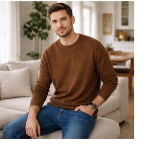 EVERLANE Mens Pullover Organic Cotton Coolmax Crewneck Brown Sweater size XL